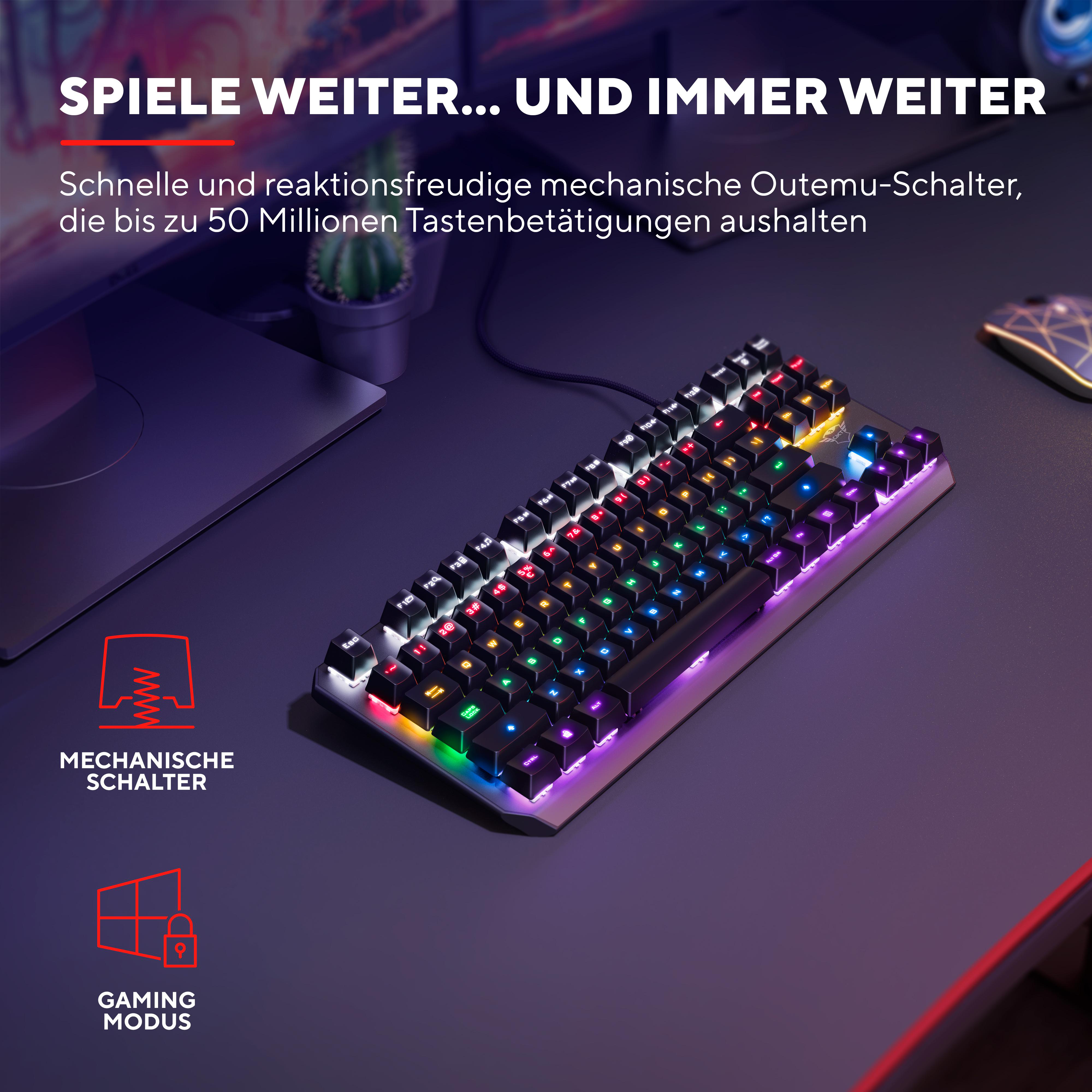 TRUST GXT Mechanische QWERTZ-Layout, Callaz Gaming Tastatur, TKL 834 Schwarz