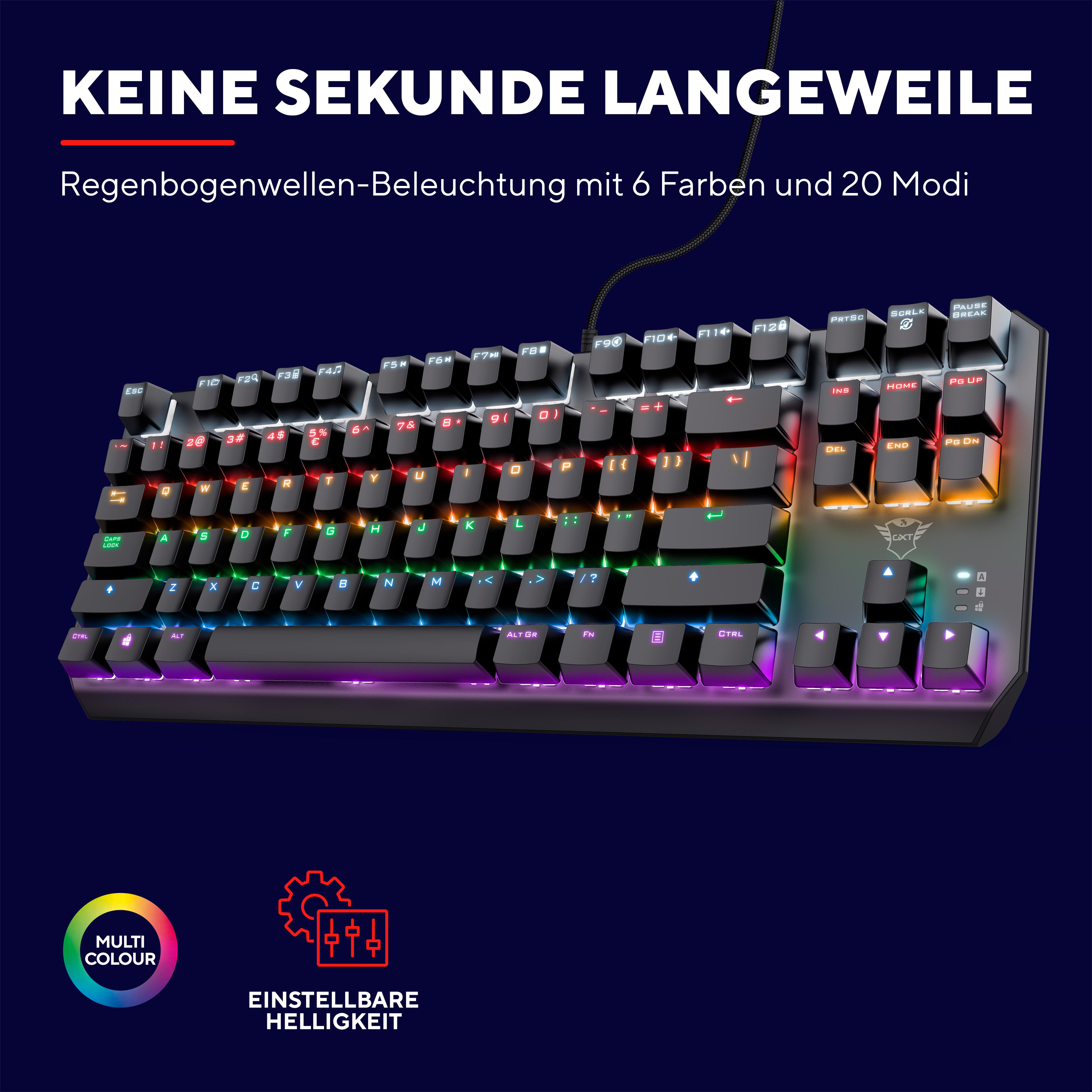 QWERTZ-Layout, Schwarz Mechanische Tastatur, GXT TRUST TKL 834 Gaming Callaz