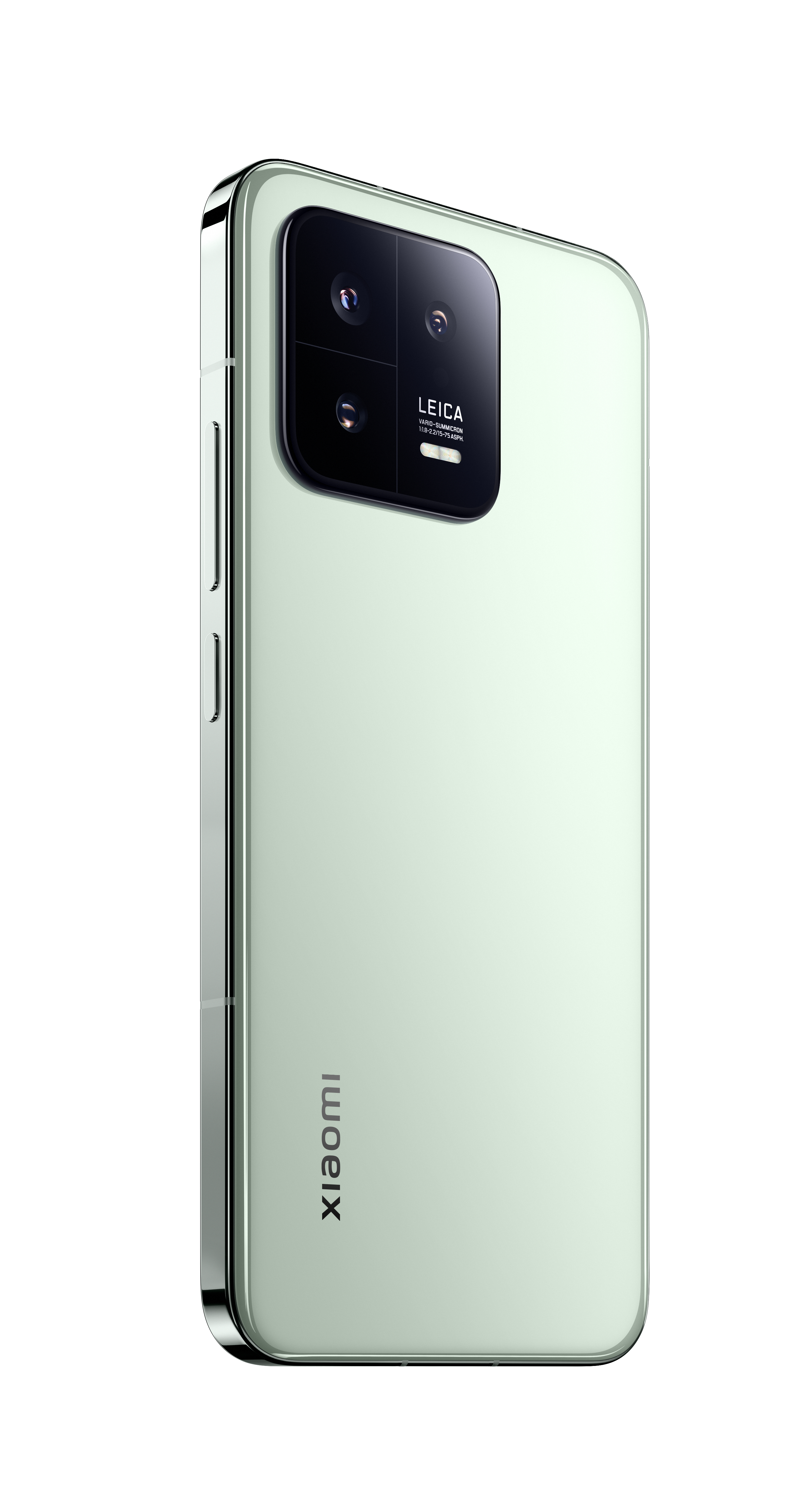 Minzgrünes Xiaomi-Telefon mit Dreifachkamera und Leica-Branding.