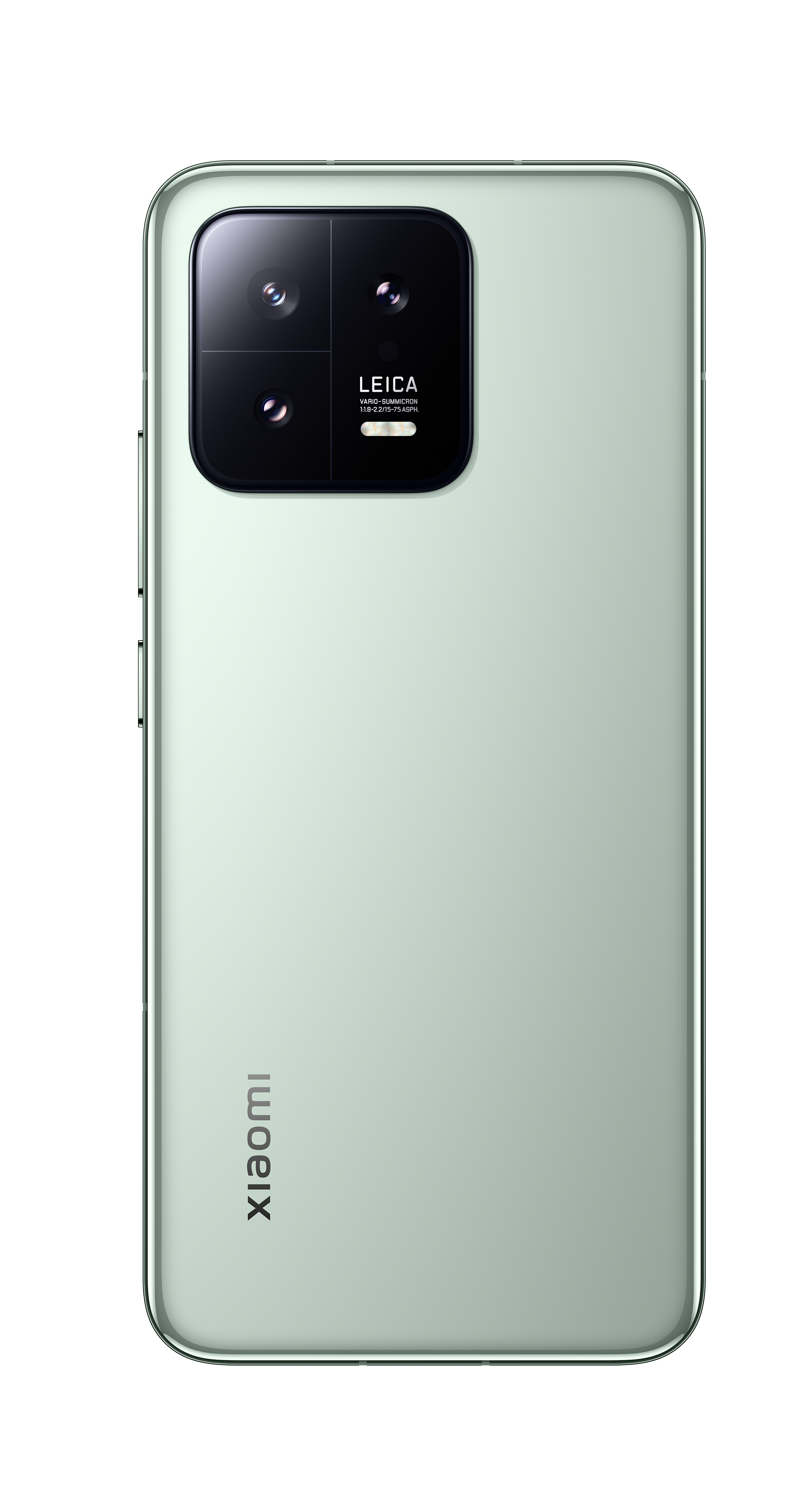Rückseite eines mintgrünen Smartphones mit drei Kameras und einem 'xiaomi'-Logo.