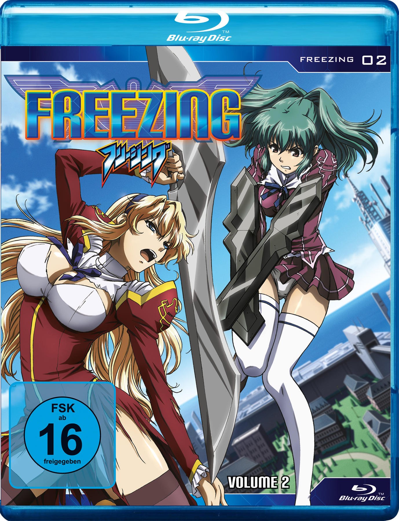Freezing 02 Anime Blu-ray Cover mit zwei weiblichen Charakteren.
