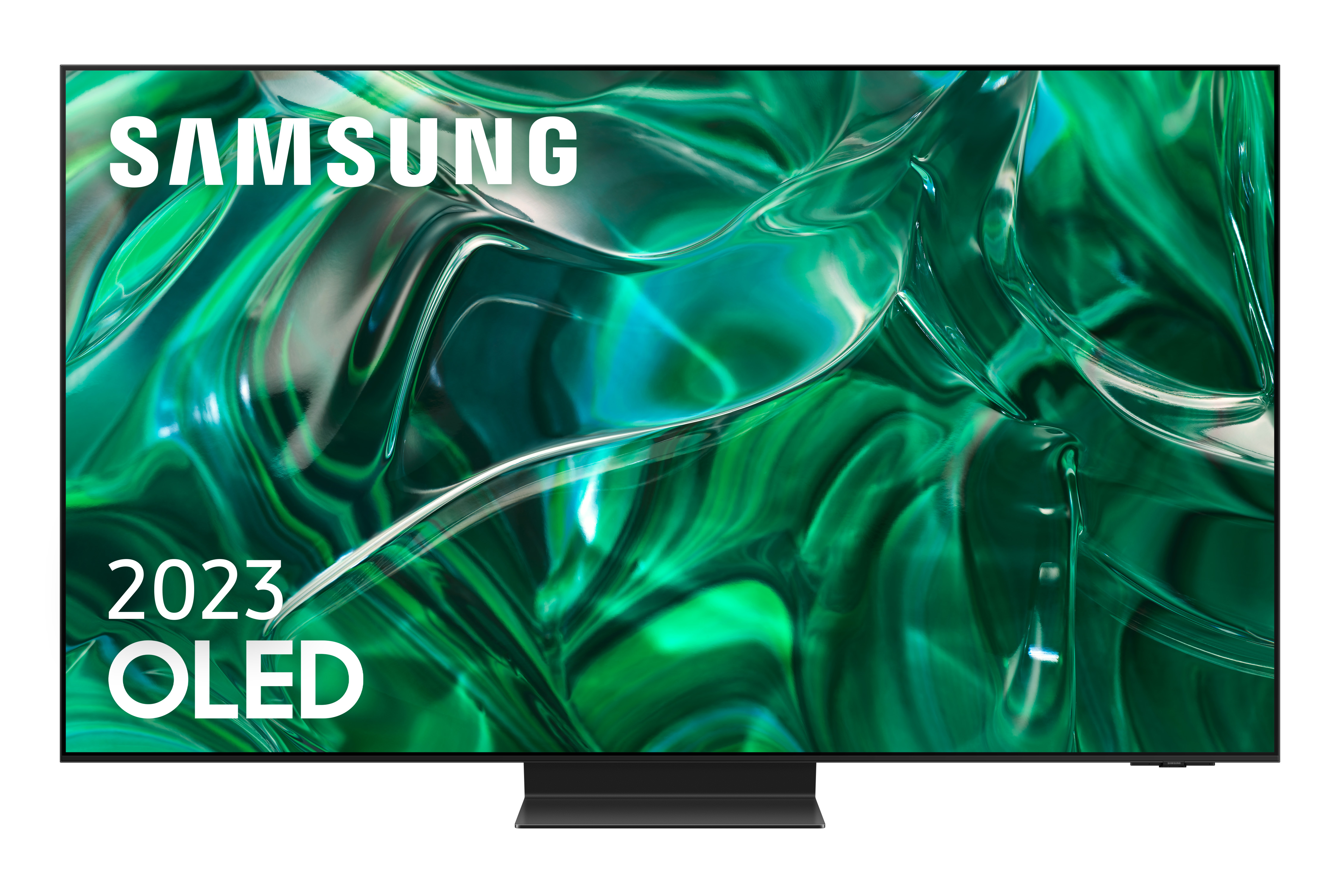 Un televisor Samsung OLED con la marca 2023 está en exhibición.