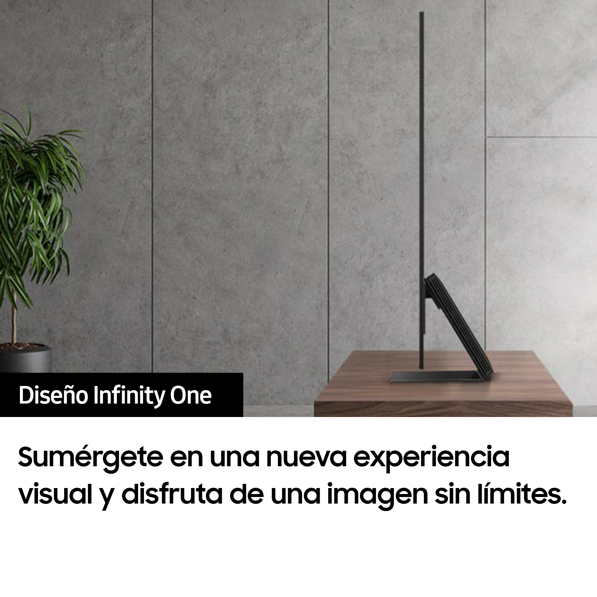 TV de lado, en un soporte de madera.