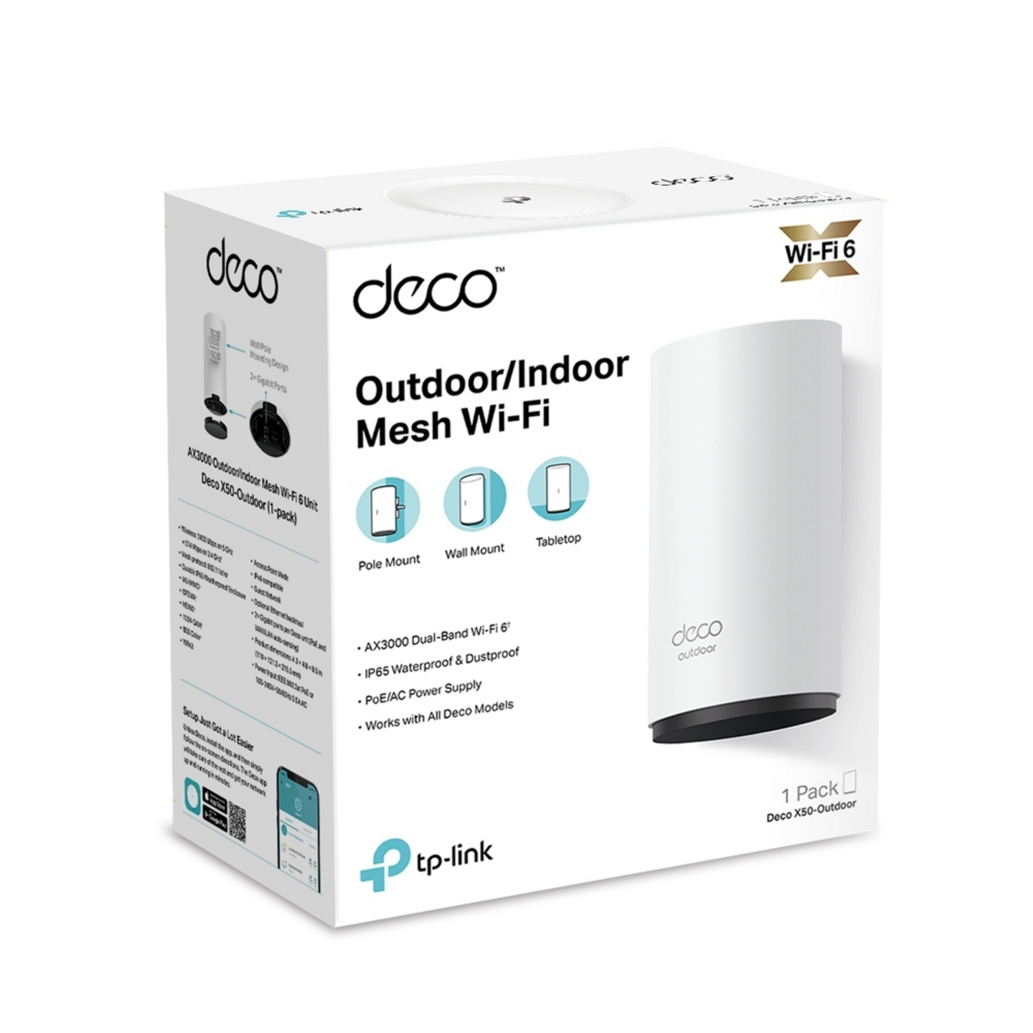 A white mesh Wi-Fi router box with a picture of the device is shown.