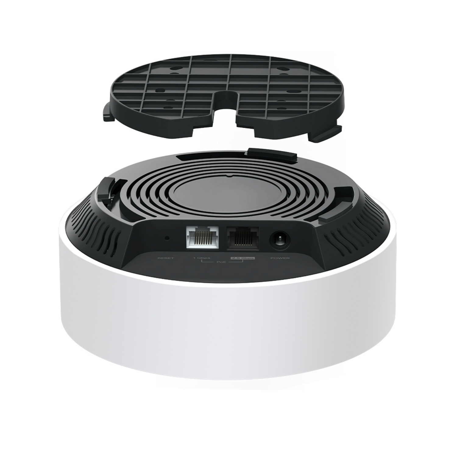 White and black router with a separate top cover.