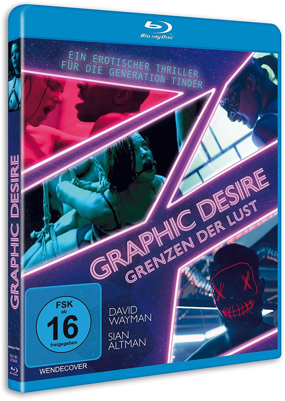 Blu-ray-Cover mit einer neonbeleuchteten Szene und Text auf Deutsch. Blaue Hülle.