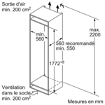 Un dessin technique d'une structure avec des mesures, y compris les tailles minimales et maximales.