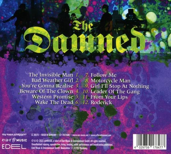 Rückseite des Albums von The Damned. Enthält Trackliste und Albumdetails. Der Hintergrund ist bunt.
