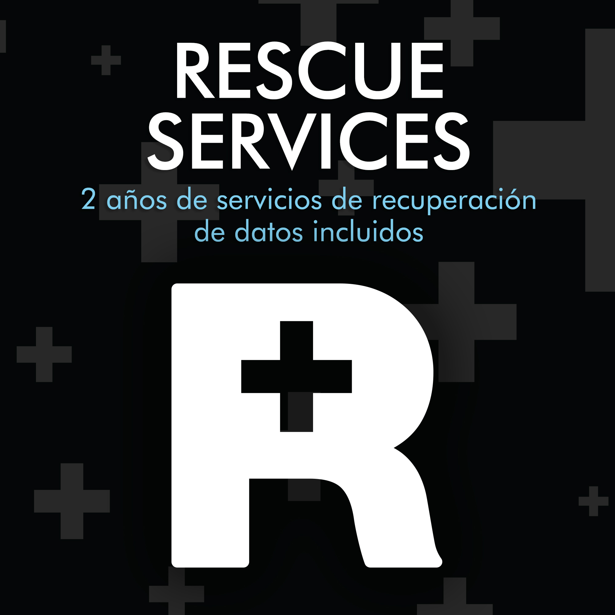 Fondo negro con signos de suma blancos y texto 'RESCUE SERVICES'.