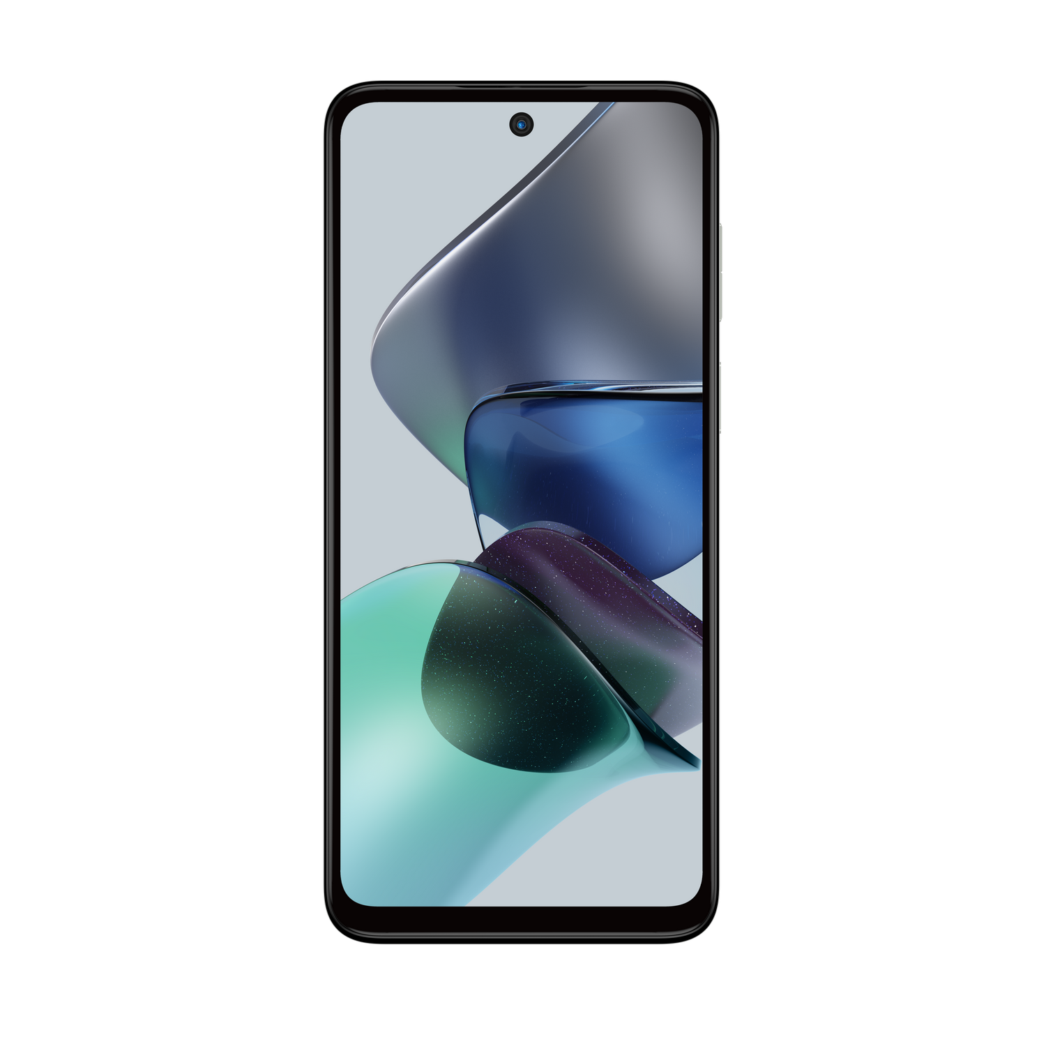 Un smartphone con un fondo de pantalla abstracto y colorido sobre un fondo negro.