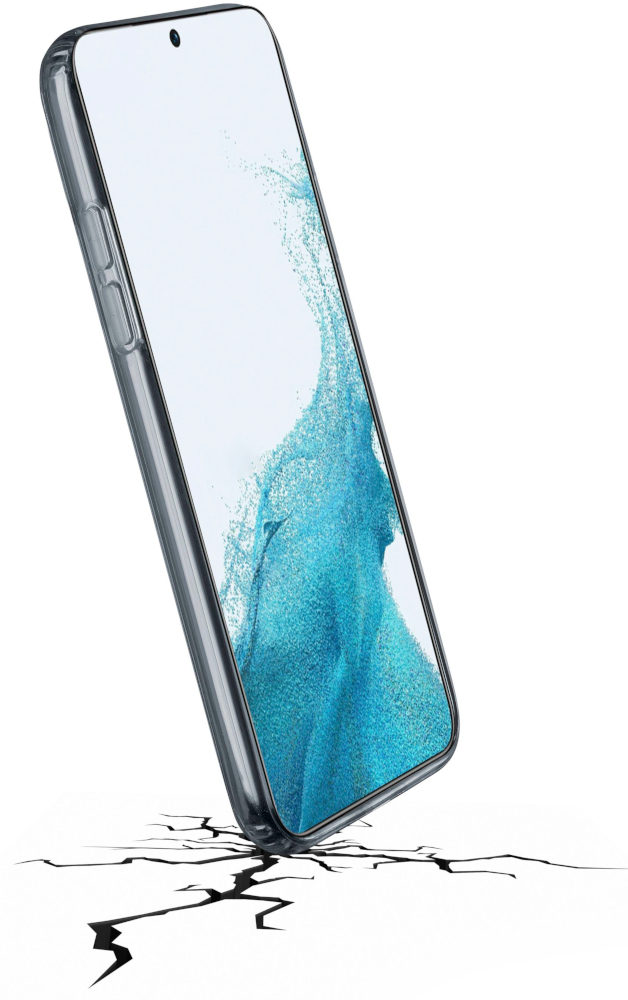 Een telefoon met een gebarsten schermbeschermer leunt op een gebarsten oppervlak.