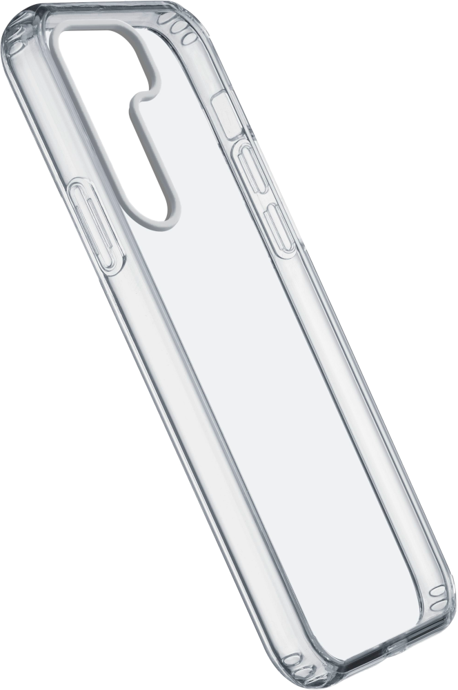 Transparante telefoonhoes; transparant, plastic, met camera- en knoopuitsparingen.