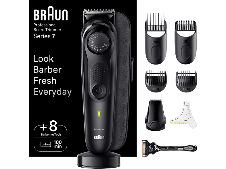 Barbero  Braun Series 7 BT7440, Recortadora De Barba, Lámina ProBlade, 6  Accesorios, 100 min autonomía