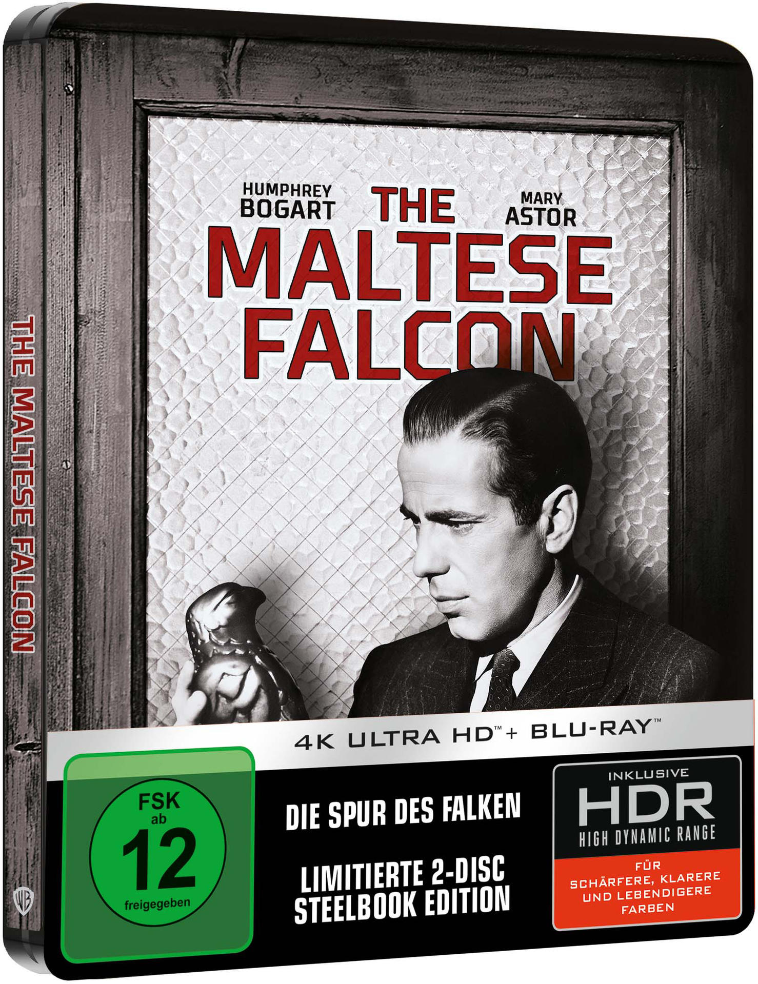 Eine Blu-ray-Hülle für den Film The Maltese Falcon mit Humphrey Bogart.