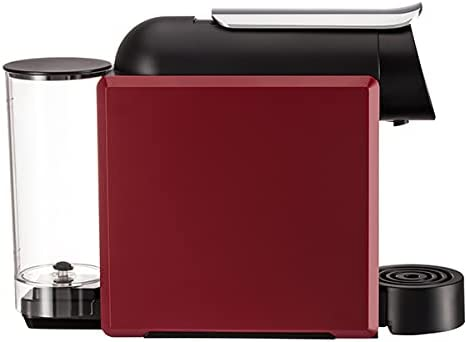 Cafetera Nespresso roja. Tanque de agua y salida de café visibles.
