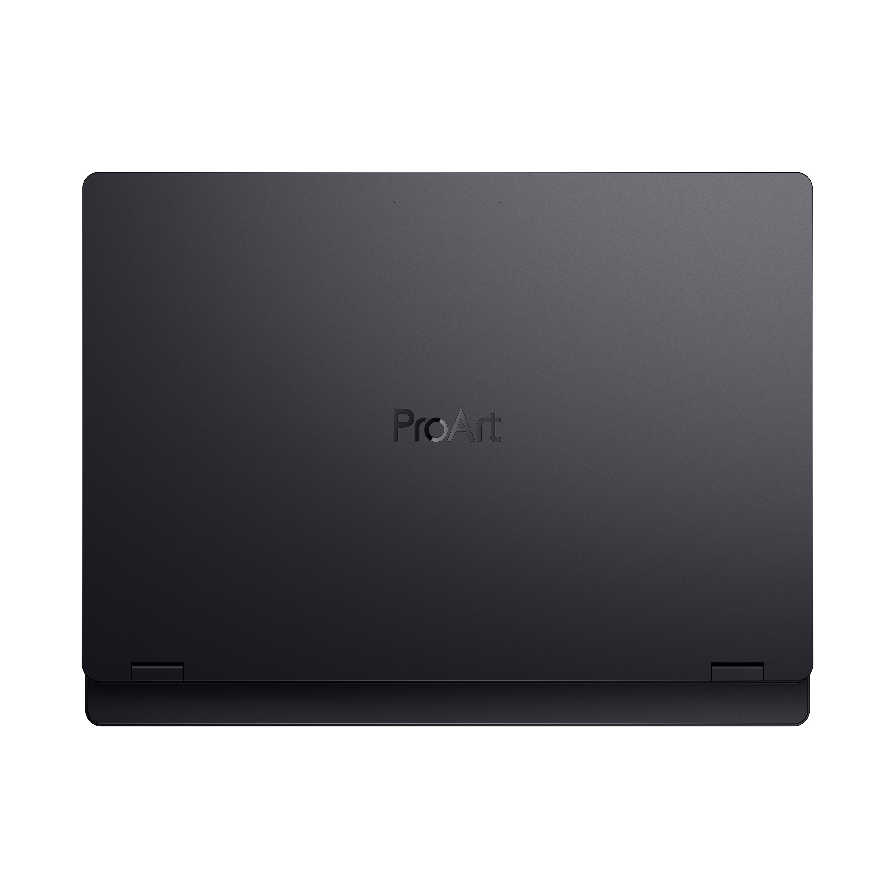 Schwarzer Laptop, Rückansicht mit zentriertem "ProArt"-Logo.