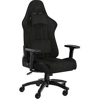 Silla gaming - Corsair TC100 Relaxed-Fabric, Respaldo reclinable 90° y 160°, Altura regulable, Reposabrazos, Negro