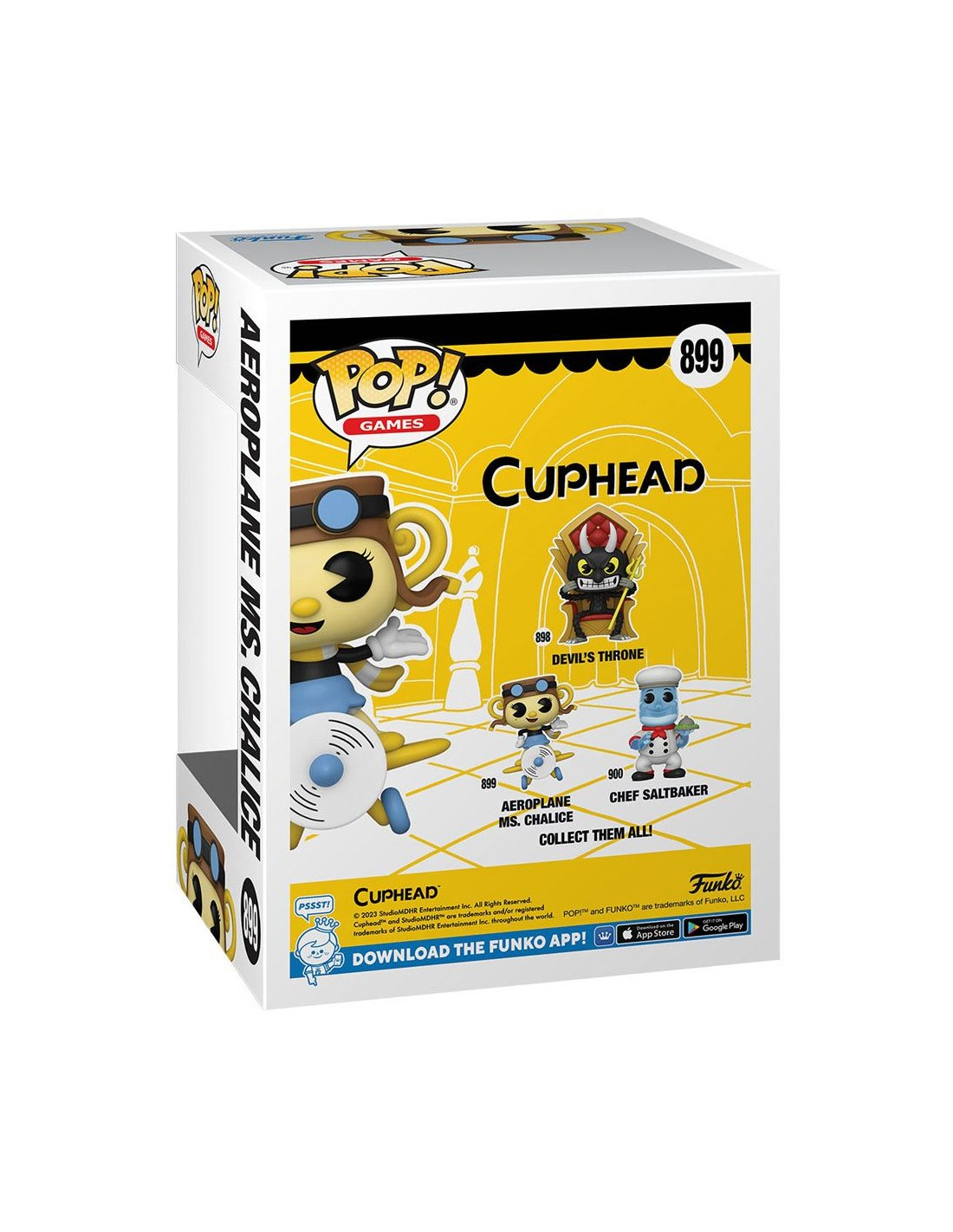 Caja Funko Pop de personajes de Cuphead. Muestra diferentes figuras.