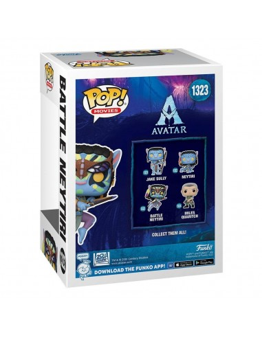 Parte trasera de una caja Funko Pop con personajes de Avatar. Incluye Jake Sully, Neytiri y más.