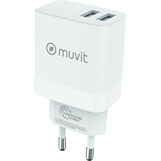 Cargador - MUVIT MCACC0021, Universal USB-A, 18W, 100V-240V, Blanco