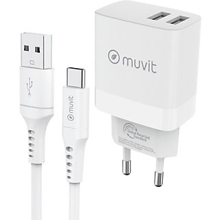 Cargador - MUVIT TR361002+CA002-AC-AW, Universal, 1.2 m, USB A, 50/60 Hz, Blanco