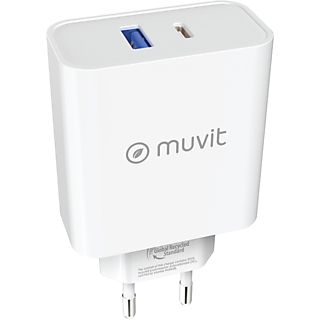 Cargador - MUVIT TR320002, Universal USB Type-C + Type-A QC, 65W, Blanco