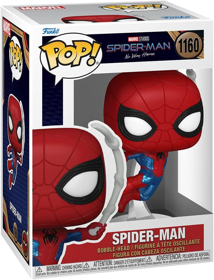 Figura de Spider-Man Funko Pop en una caja, traje rojo y azul.