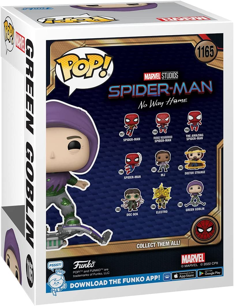 Caja Funko Pop con Duende Verde, con otros personajes de Spider-Man.