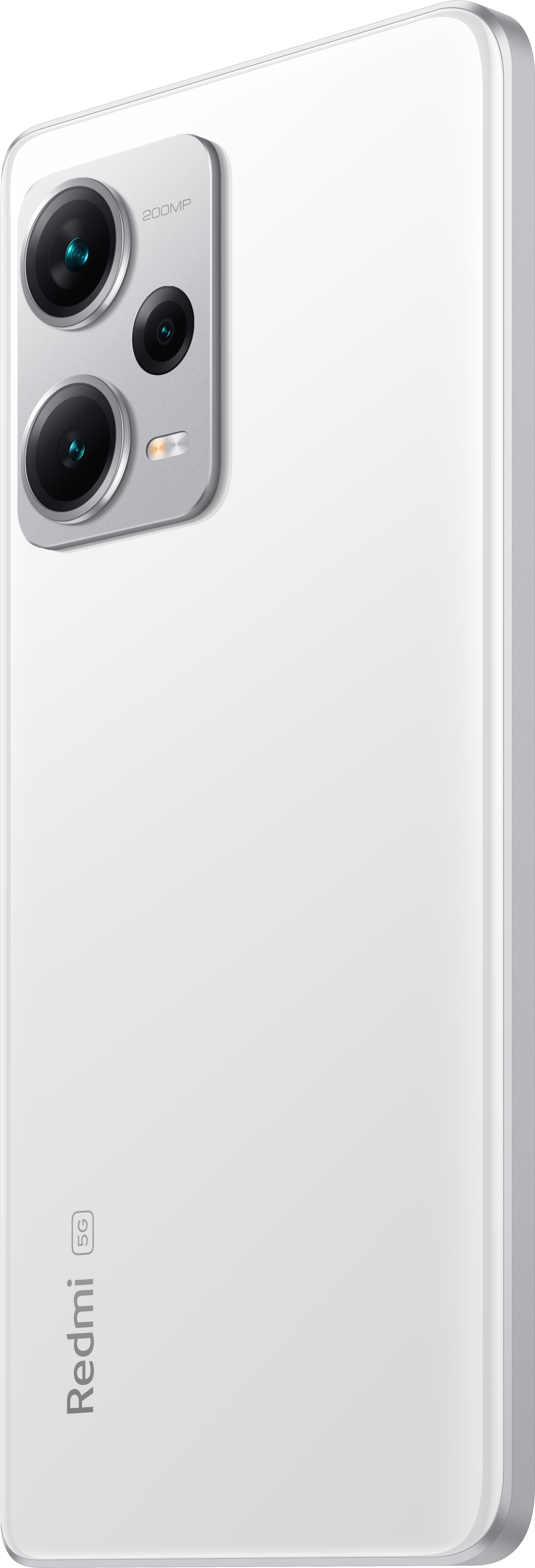 Weißes Smartphone mit Kameramodul auf der Rückseite.