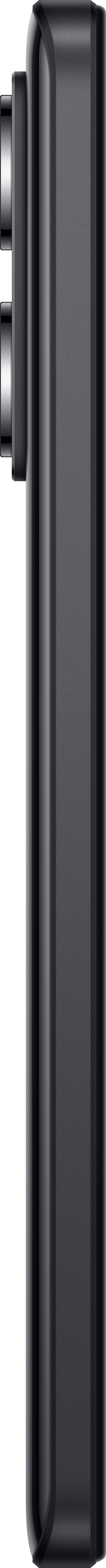 Ein schwarzes, rechteckiges Telefon mit Kamerabuckel ist von der Seite zu sehen.
