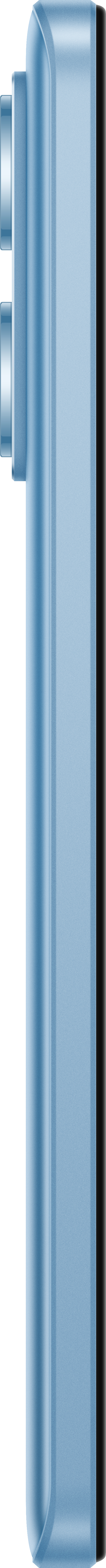 Blaues Telefon. Seitenansicht mit Lautstärke- und Kameratasten.