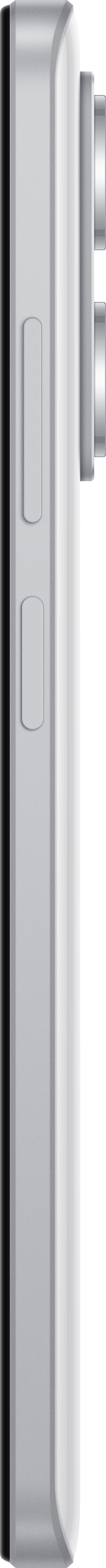Seitenansicht eines silbernen Smartphones mit zwei Knöpfen und Kameraerhebung.