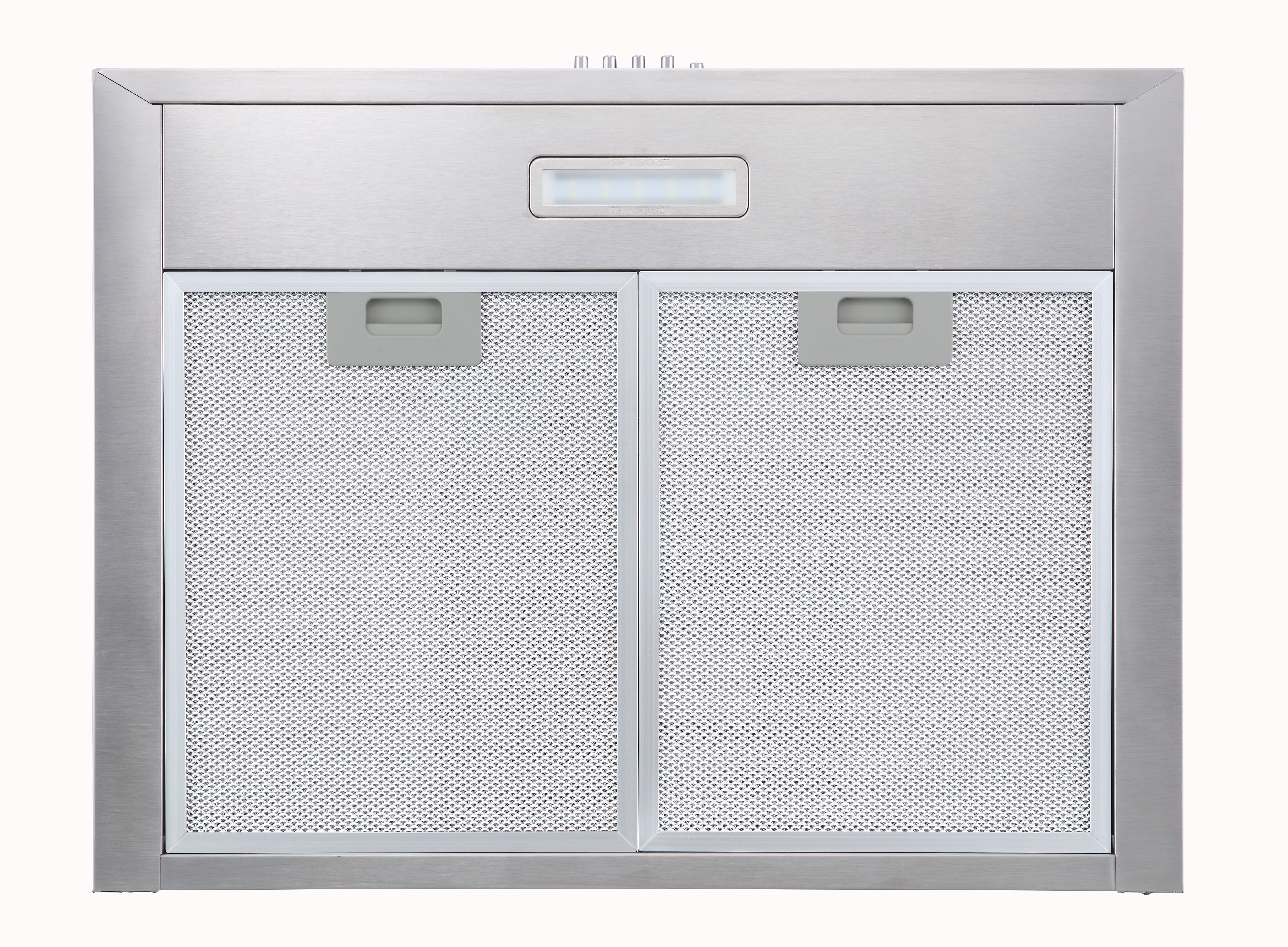 Un electrodoméstico plateado con dos filtros de malla y una luz.