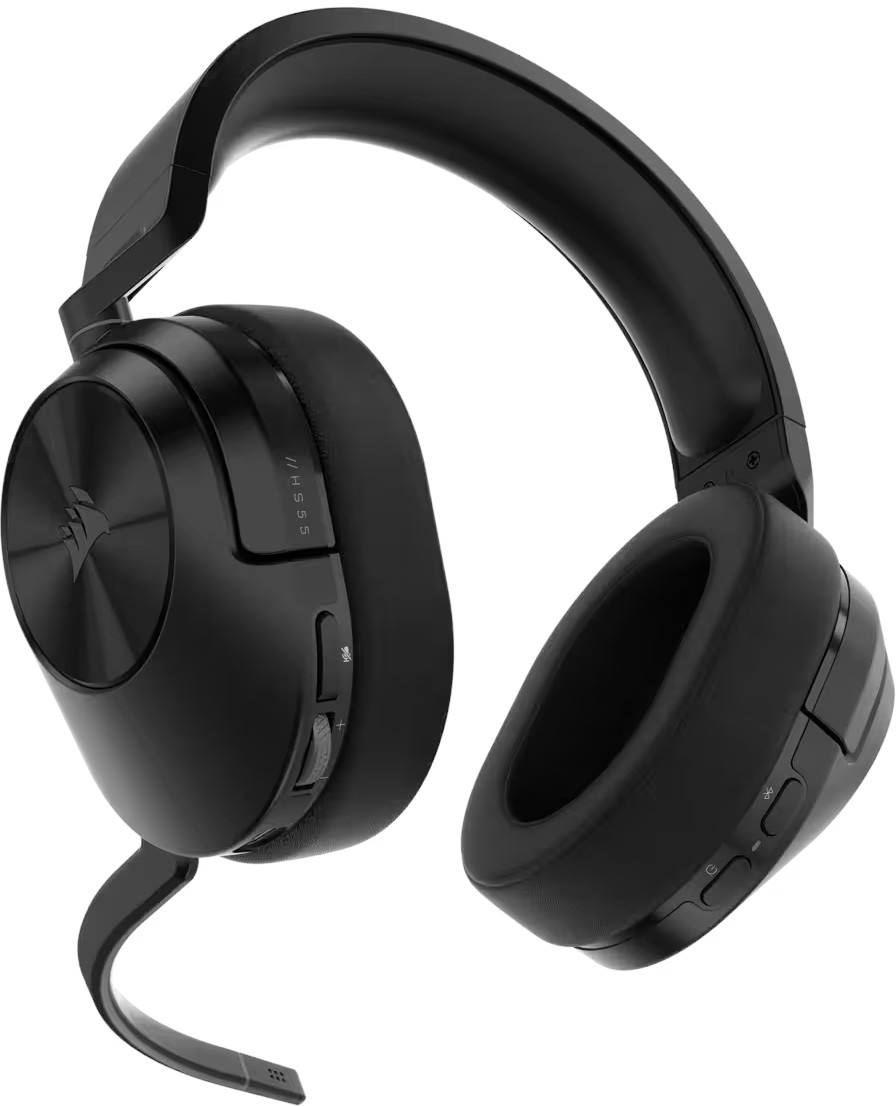 Casque gaming Corsair HS55 noir avec microphone et commandes.