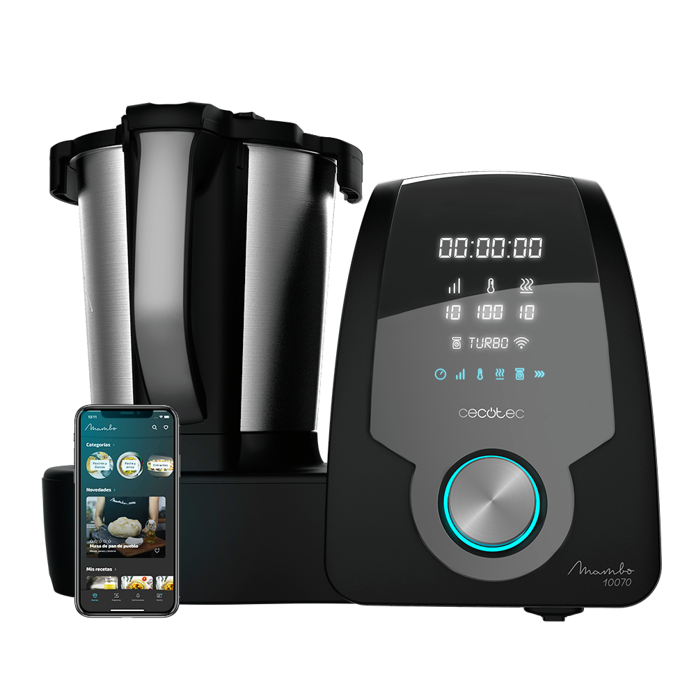 Robot de cocina - Cecotec Mambo 10070, 30 funciones, 10 velocidades, Compatible con App, Negro
