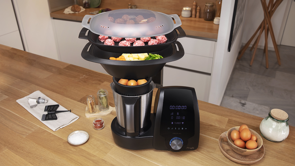 Robot de cocina - Cecotec Mambo 10070, 30 funciones, 10 velocidades, Compatible con App, Negro