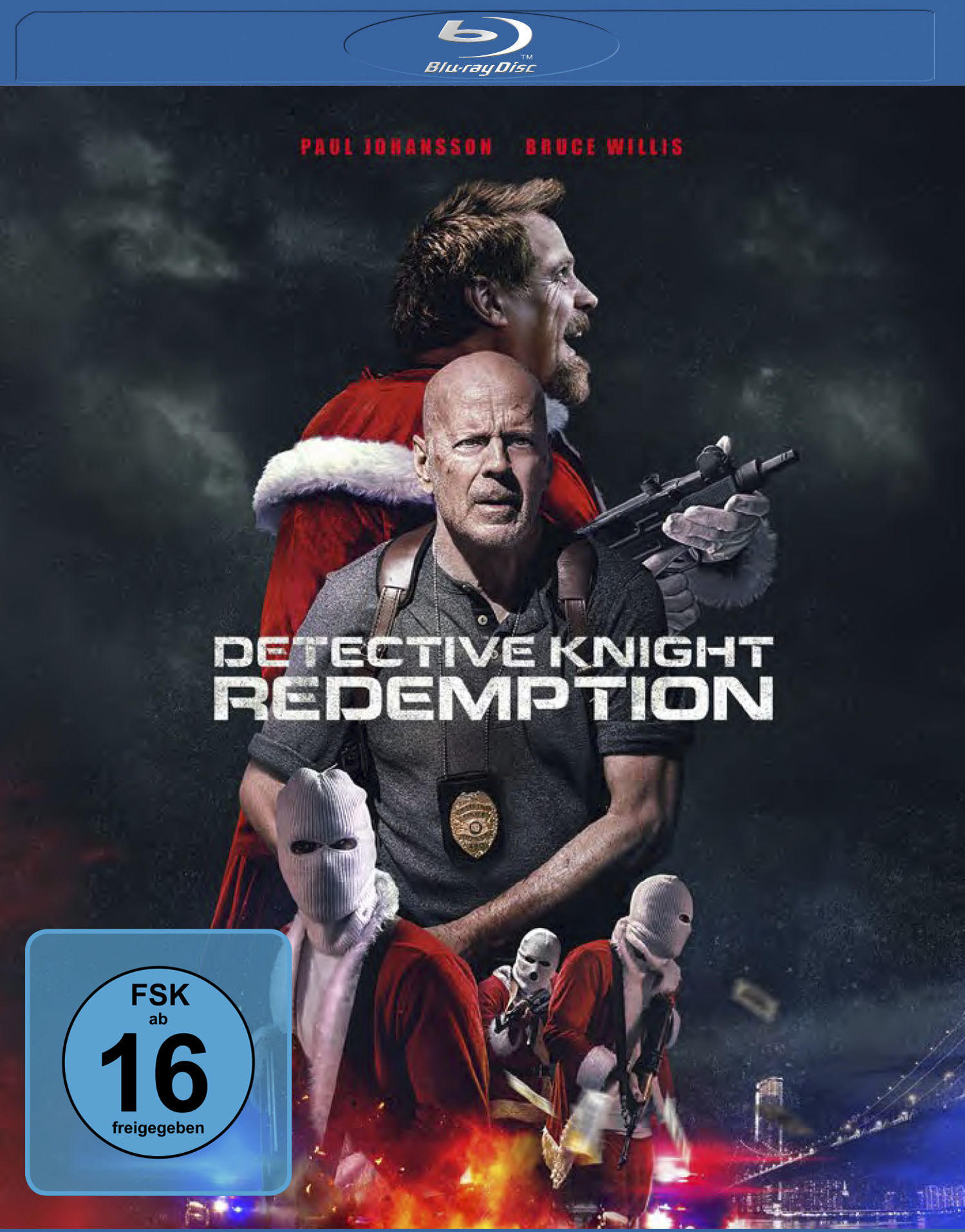 Filmcover: Bruce Willis und andere. Text: Detective Knight Redemption, FSK 16 Blu-ray.