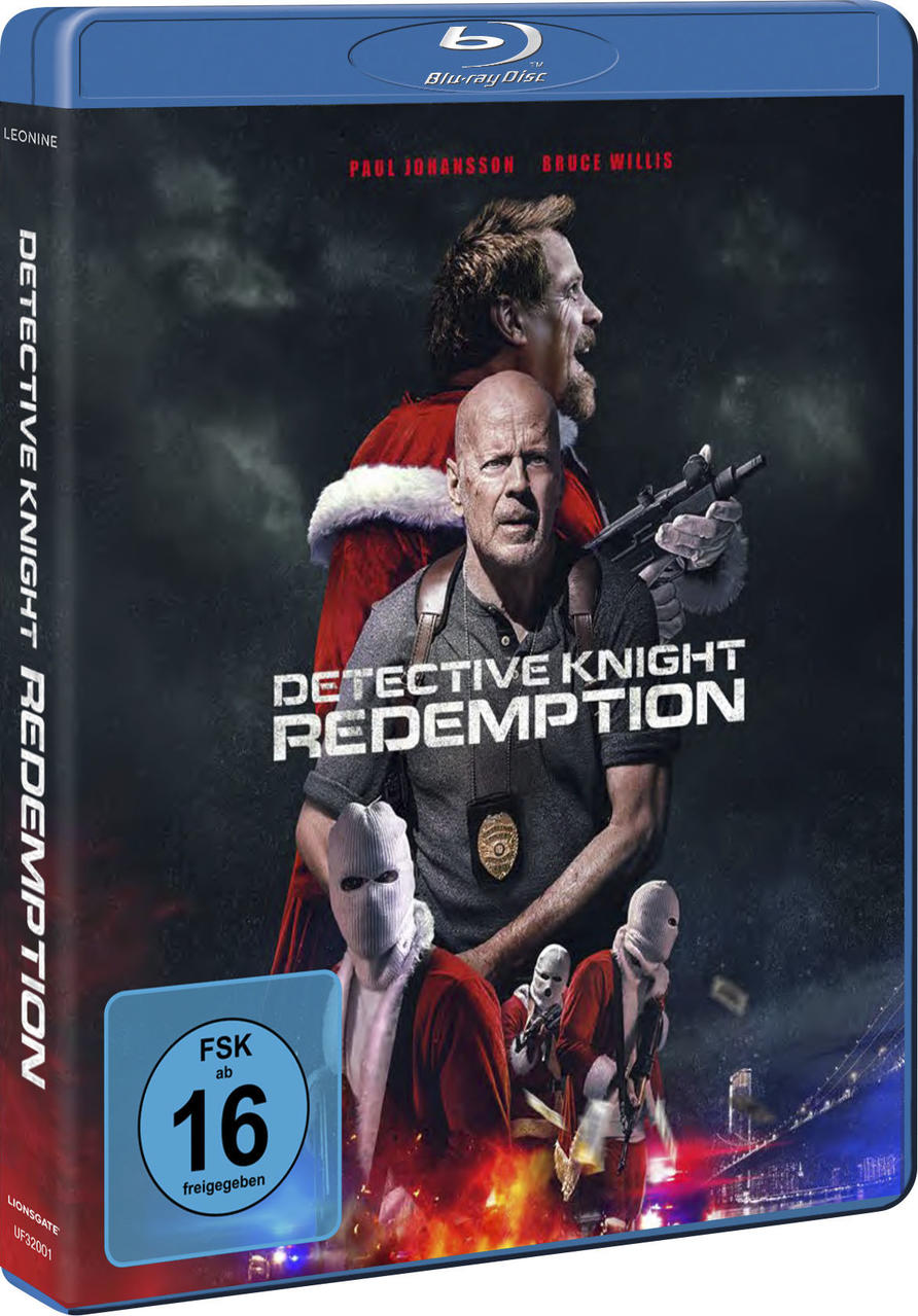 Filmcover für Detective Knight: Redemption. Bruce Willis und Paul Johansson sind zu sehen. Blu-ray-Disc-Logo.