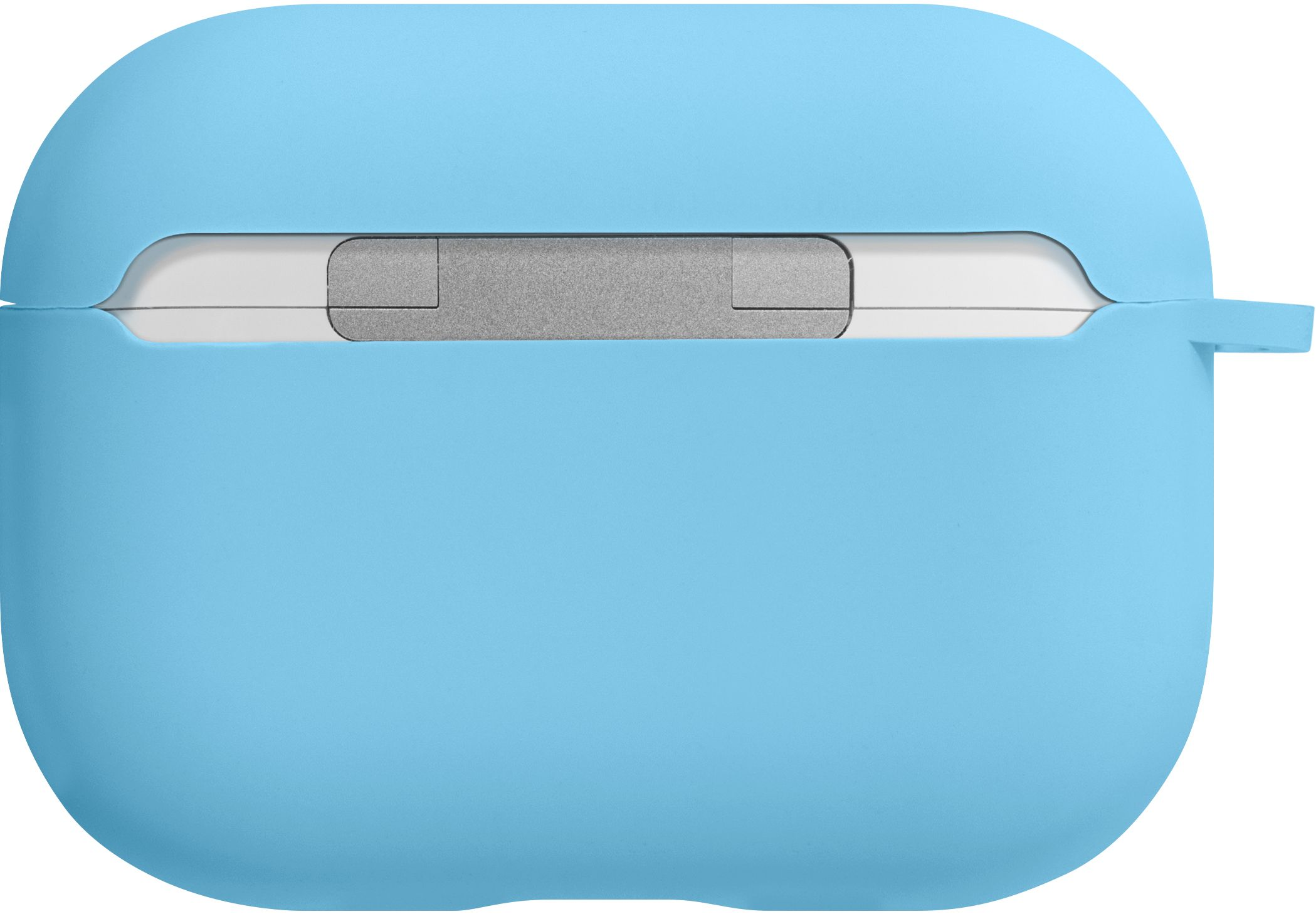 Un étui bleu clair pour les écouteurs Airpods Pro.