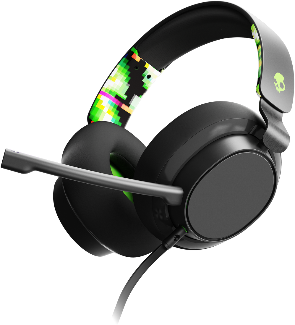 Fekete-zöld gaming fejhallgató mikrofonnal.