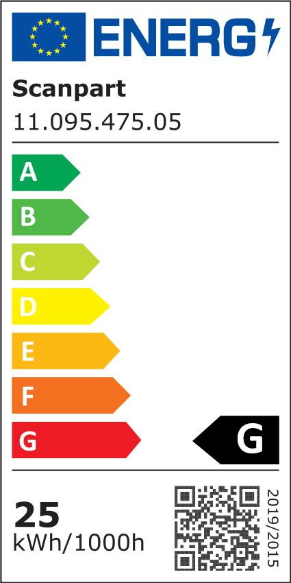 Energia címke, besorolásokkal és EU-zászlóval.