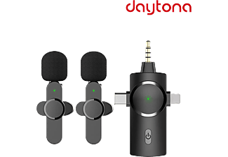 DAYTONA K9-C2 Wireless 3 in 1 Kablosuz Type-C - Lightning -3.5mm Jak Çiftli Yaka Mikrofonu Siyah_0