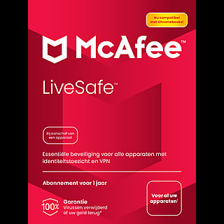 McAfee LiveSafe, Antivirus- en internetbeveiligingssoftware, Onbeperkt aantal apparaten (Windows/Mac/Android/iOS), eenjarig abonnement
