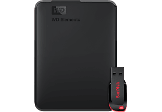 WESTERN DIGITAL Elements Portable + SanDisk Cruzer Blade 32 GB Bundle - Disque dur avec clé USB (HDD, 2 TB, Noir)