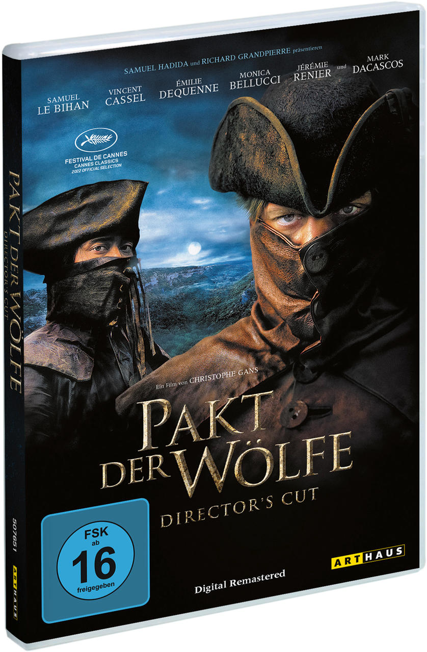 DVD-Cover von 'Pakt der Wölfe' mit zwei Männern in historischer Kleidung.