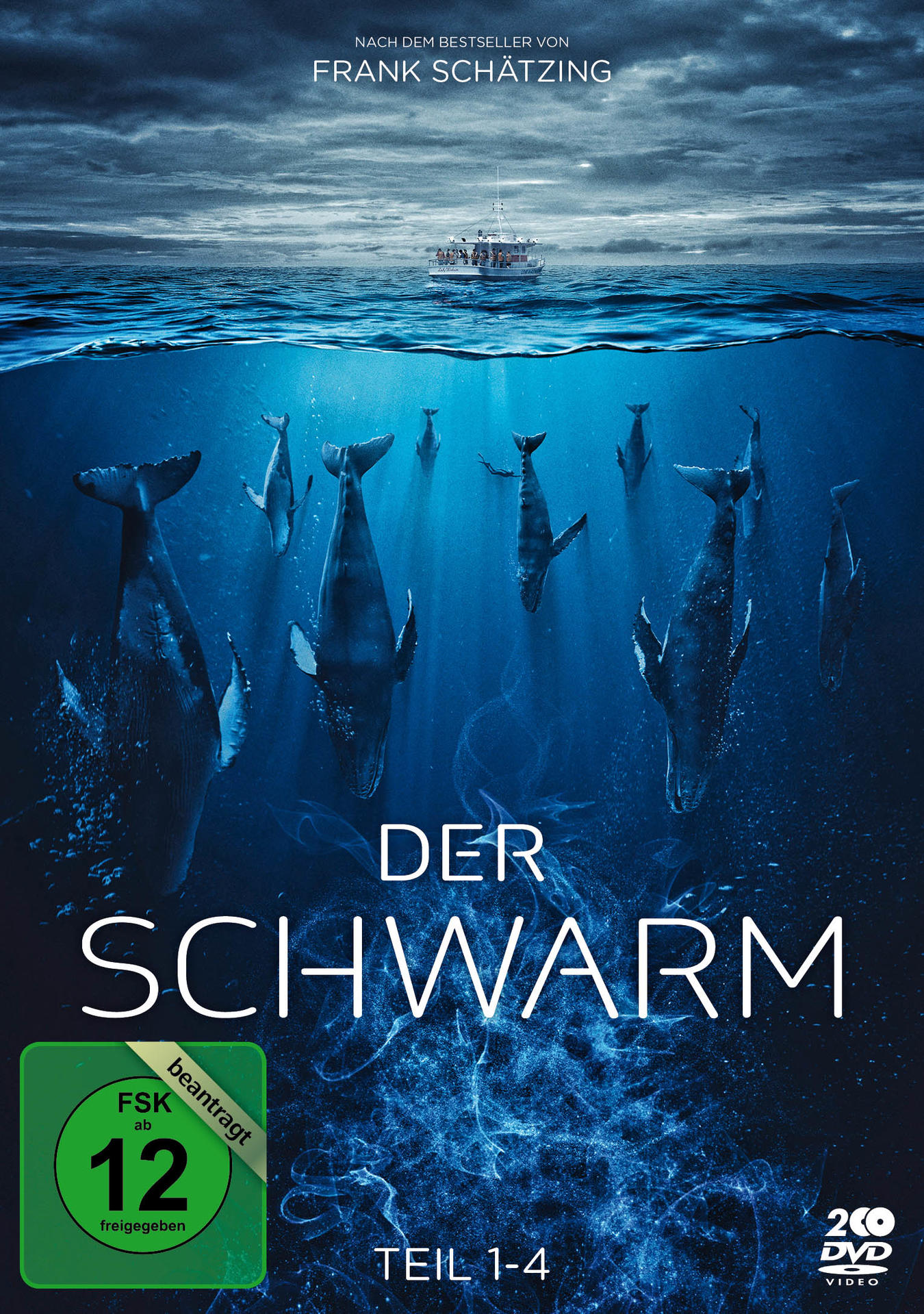 DVD-Cover mit Walen und Wasser. Titel: Der Schwarm. Ein Boot und die Filmbewertung sind sichtbar.