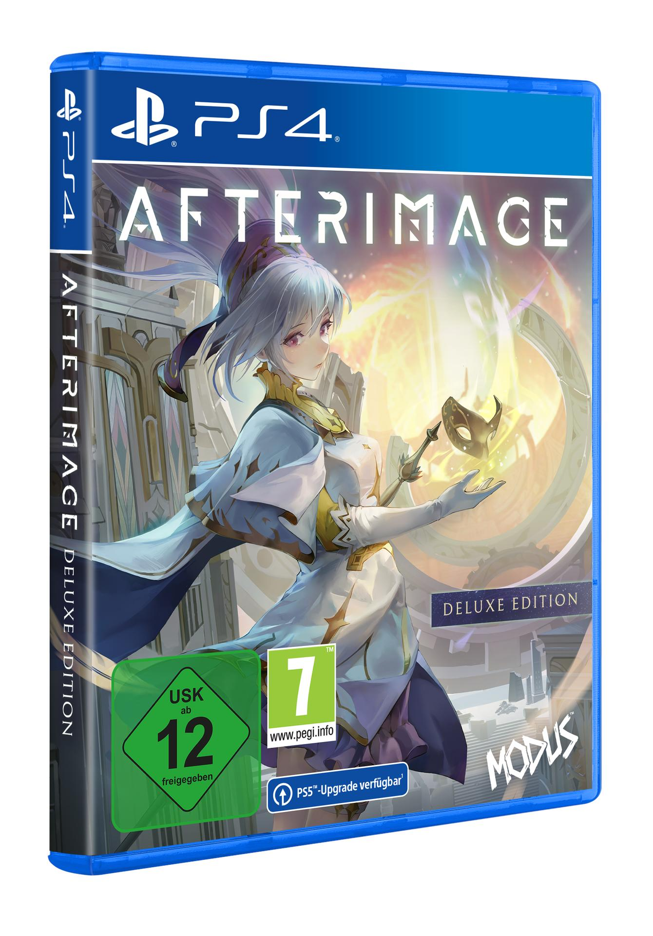 PS4-Spielhülle für Afterimage Deluxe Edition. Zeigt eine Frau mit weißen Haaren.