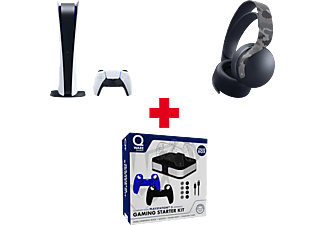 PLAYSTATION PS5 Digital Edition 825 GB + Casque gamer sans fil PS5 Pulse 3D Grey Camo + Pack de démarrage pour PS5