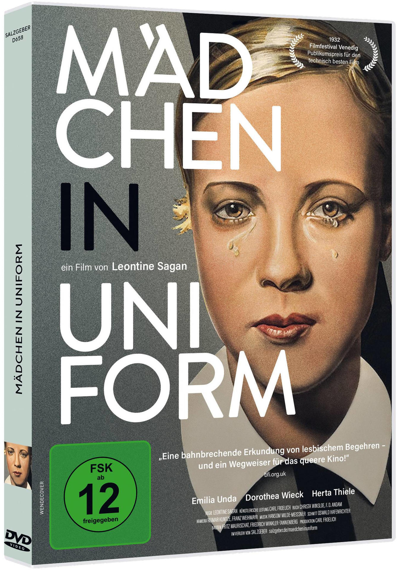 DVD-Cover des Films 'Mädchen in Uniform'. Es zeigt das Gesicht einer Frau mit Tränen.