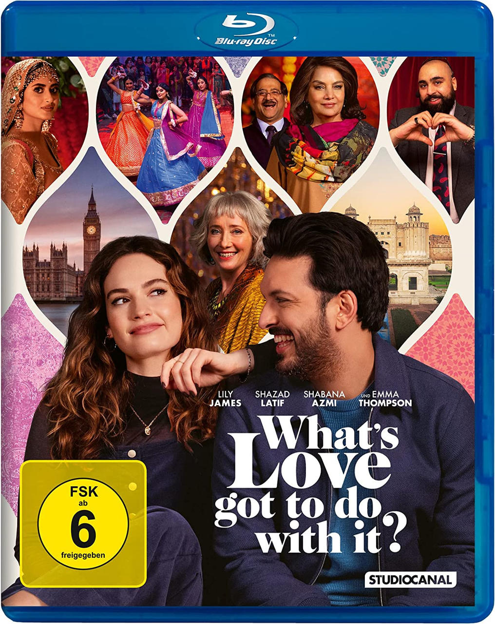 DVD-Cover für 'What's Love Got to Do with It?'. Mit Lily James und anderen.